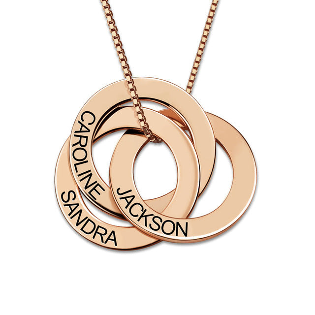 Silver Necklace Personalized Russian Interlocking Circles Necklace Gift For Women