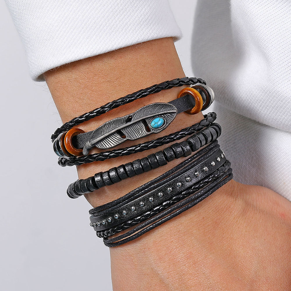 Men's Personality Fashion Multi-layer Woven Leather Bracelet