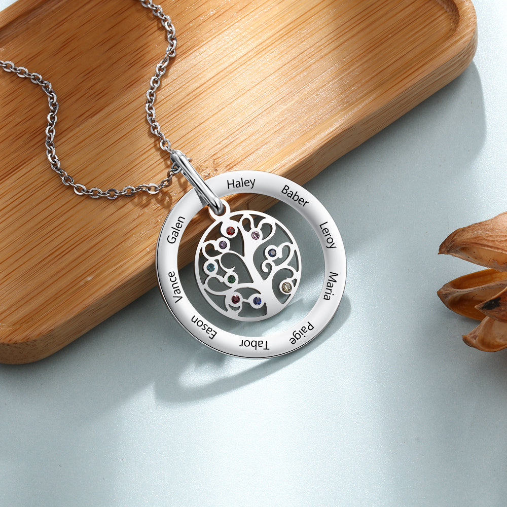 Personalized Family Tree Pendant Necklace with Birthstones Tree of Life Custom Name Necklace Birthday Mother's Day Gift