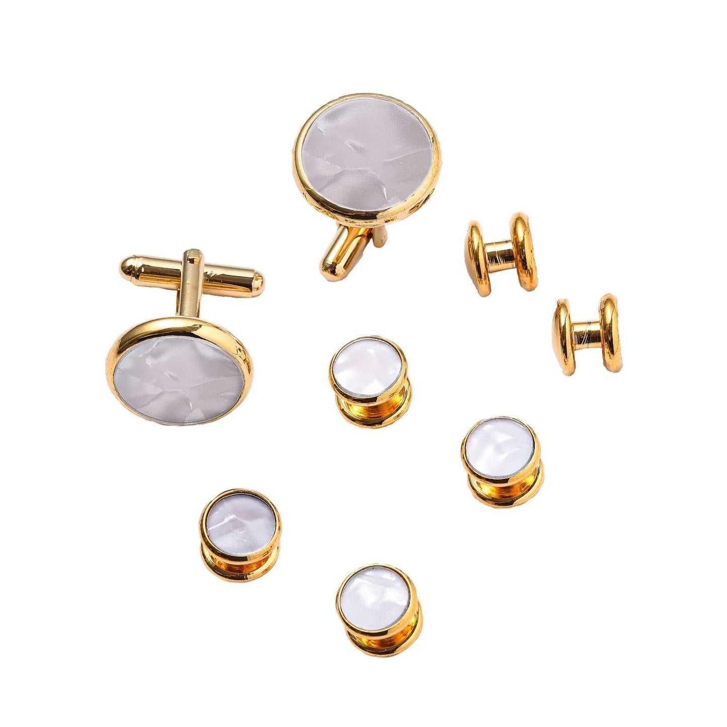 Men's Cufflinks French Shirt Round Drip Shell Cufflinks Cufflink Combo 8 Piece Set