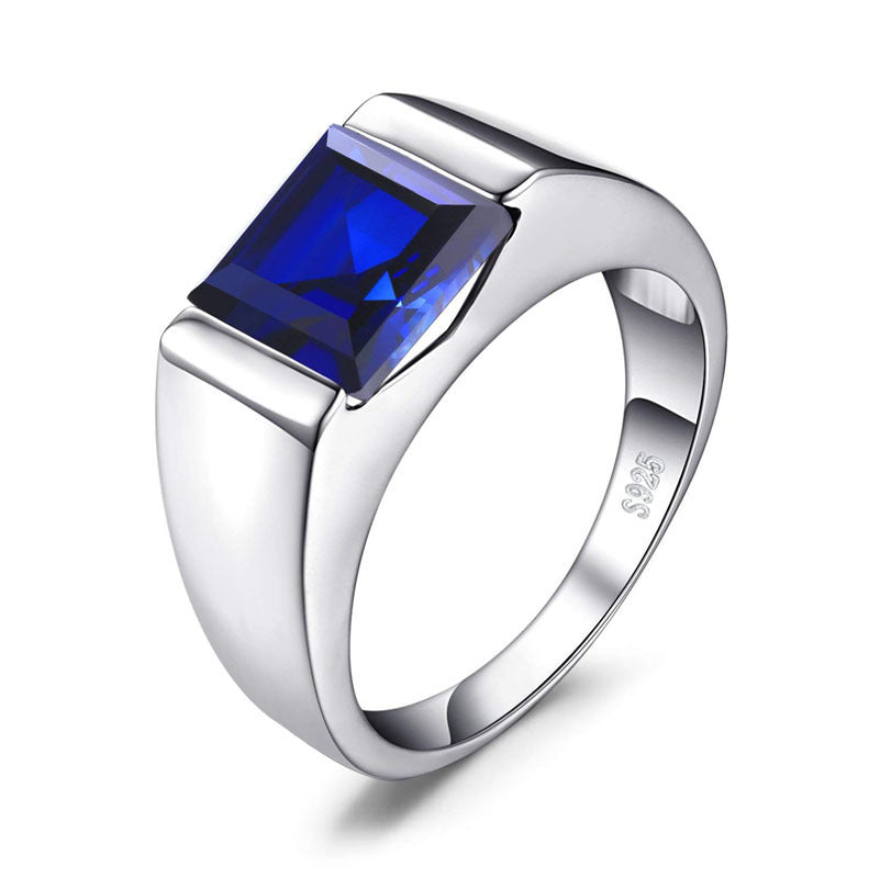 925 Sterling Silver Sapphire Emerald Men's Ring Fashion Jewelry