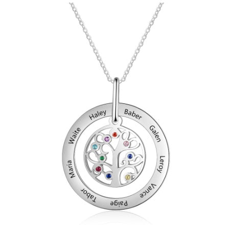 Personalized Family Tree Pendant Necklace with Birthstones Tree of Life Custom Name Necklace Birthday Mother's Day Gift