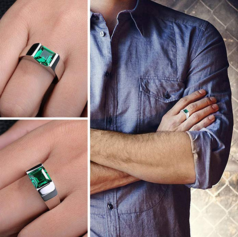 925 Sterling Silver Sapphire Emerald Men's Ring Fashion Jewelry