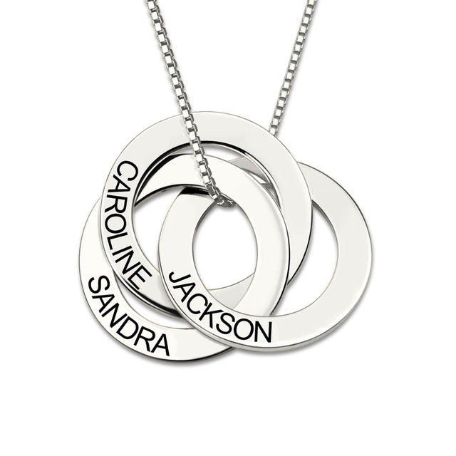 Silver Necklace Personalized Russian Interlocking Circles Necklace Gift For Women