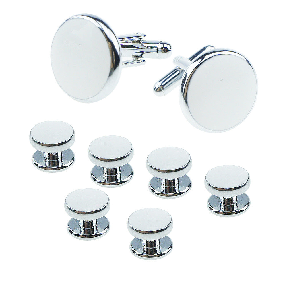 Men's Cufflinks French Shirt Round Drip Shell Cufflinks Cufflink Combo 8 Piece Set