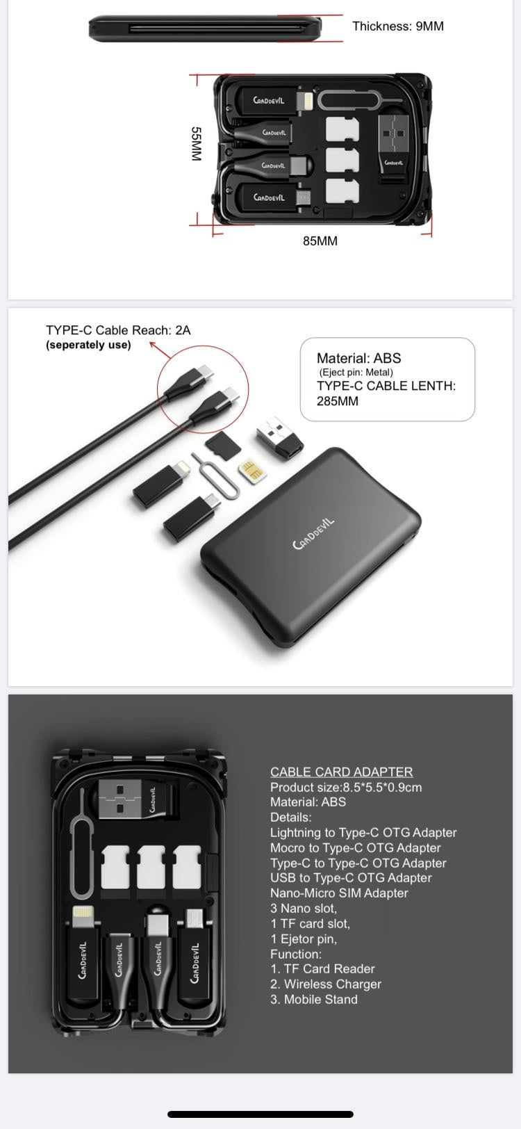 Multifunctional Travel Survival Card All-in-One Data Cable