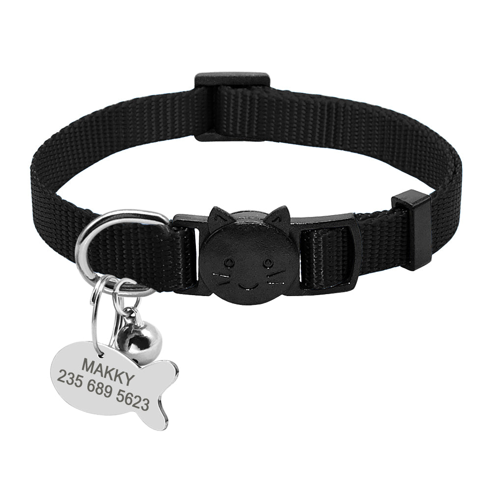 Personalized Safety Breakaway Nylon Quick Release Cat Collar ID Tag Set