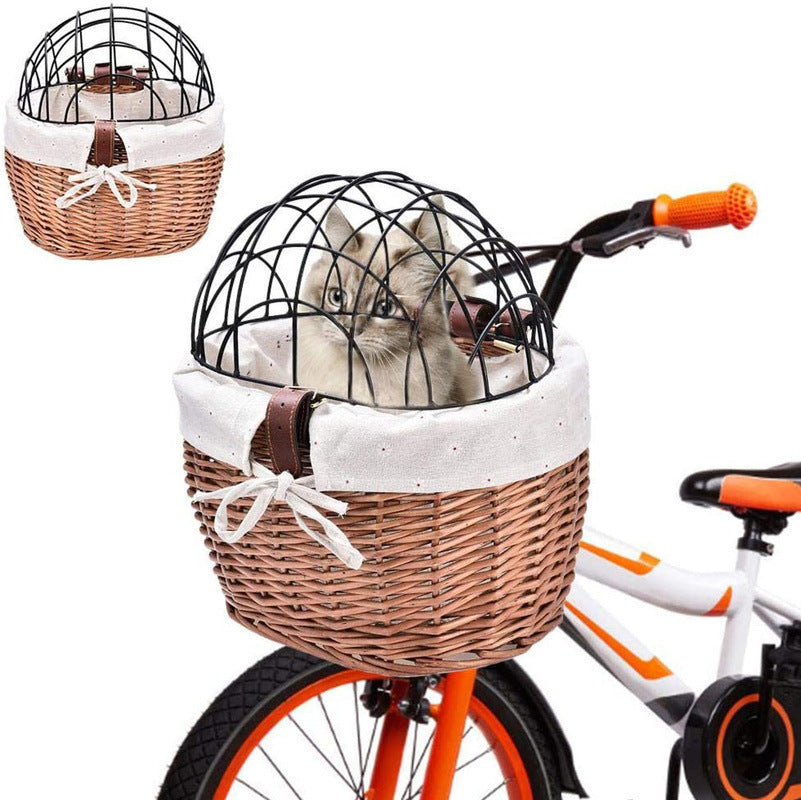 Cat And Dog Bicycle Front Handle Basket Pet Seat Handle Wicker Road Bicycle Basket Pet Cat And Dog Cage